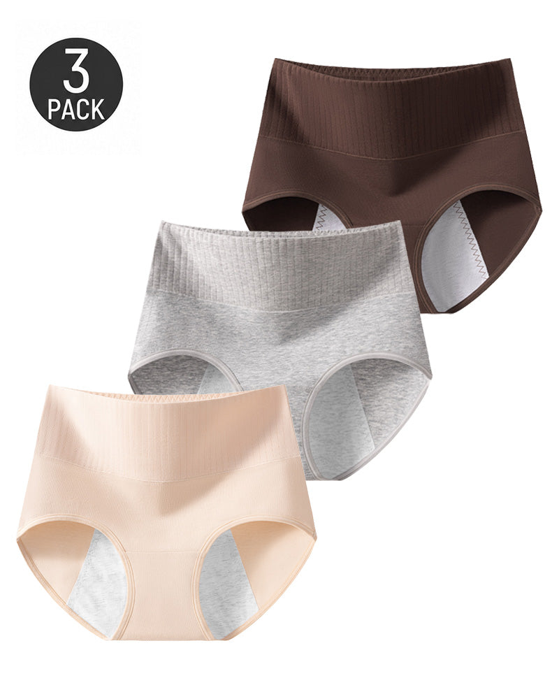 3-Pack High Waist Pure Cotton Comfortable Leak-proof Menstrual Panties