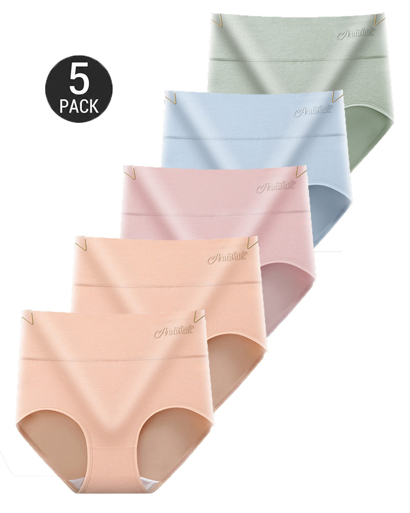 5-Pack Plus Size High Waist Tummy Control Pure Cotton Breathable Briefs