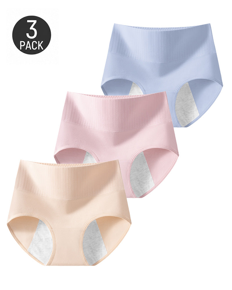 3-Pack High Waist Pure Cotton Comfortable Leak-proof Menstrual Panties