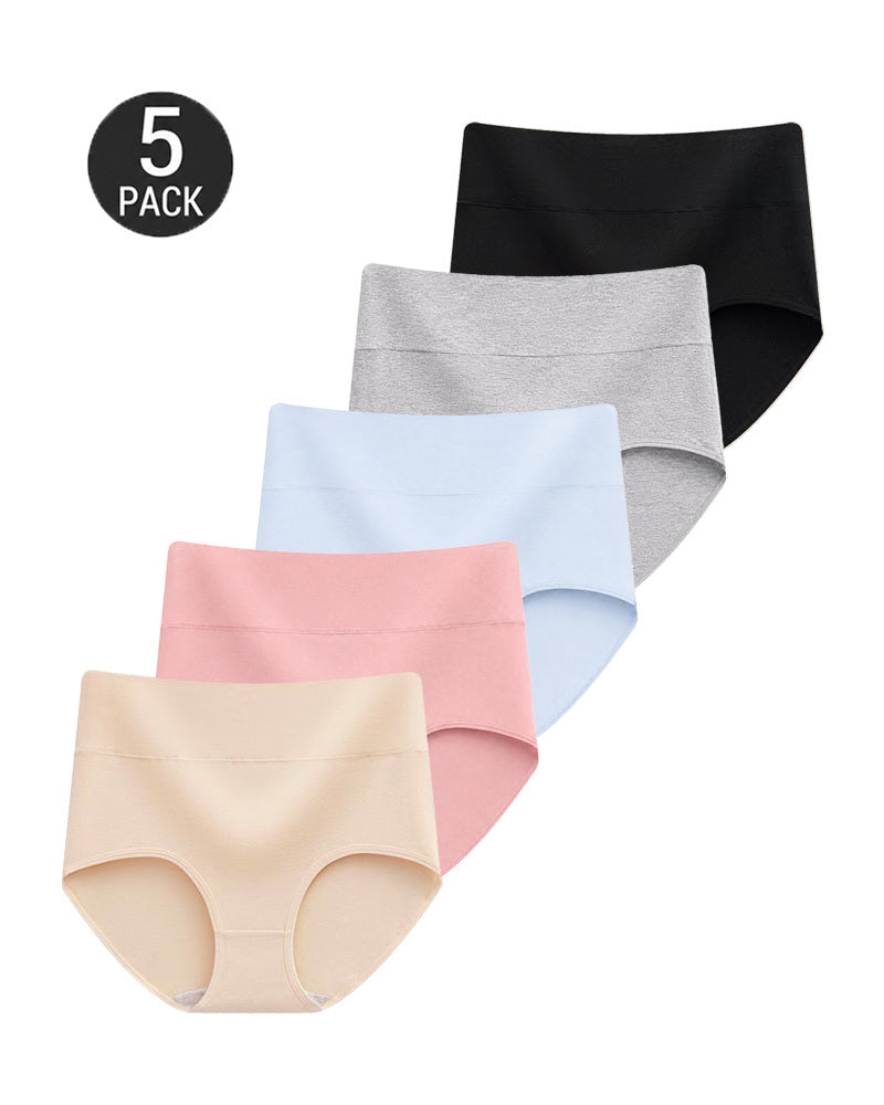 5-Pack High Waist Pure Cotton Breathable Comfortable Panties