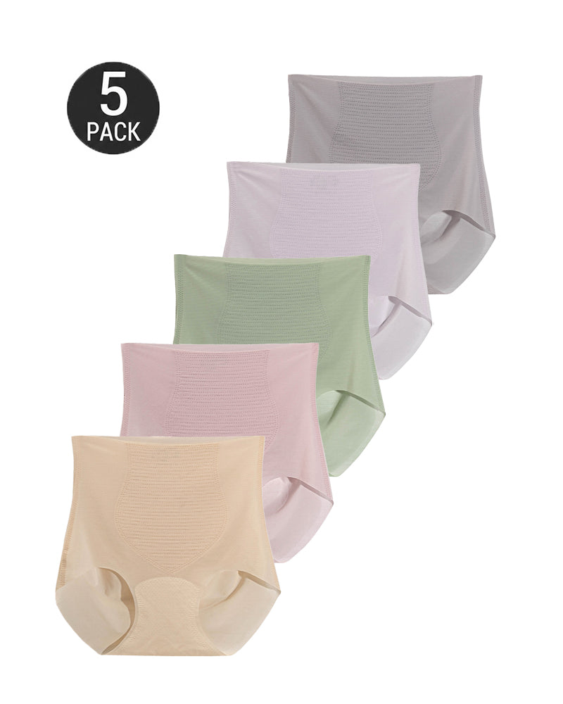 5-Pack Ultra Thin Seamless Ice Silk High Waist Tummy Control Panties