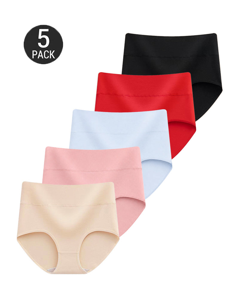 5-Pack High Waist Pure Cotton Breathable Comfortable Panties