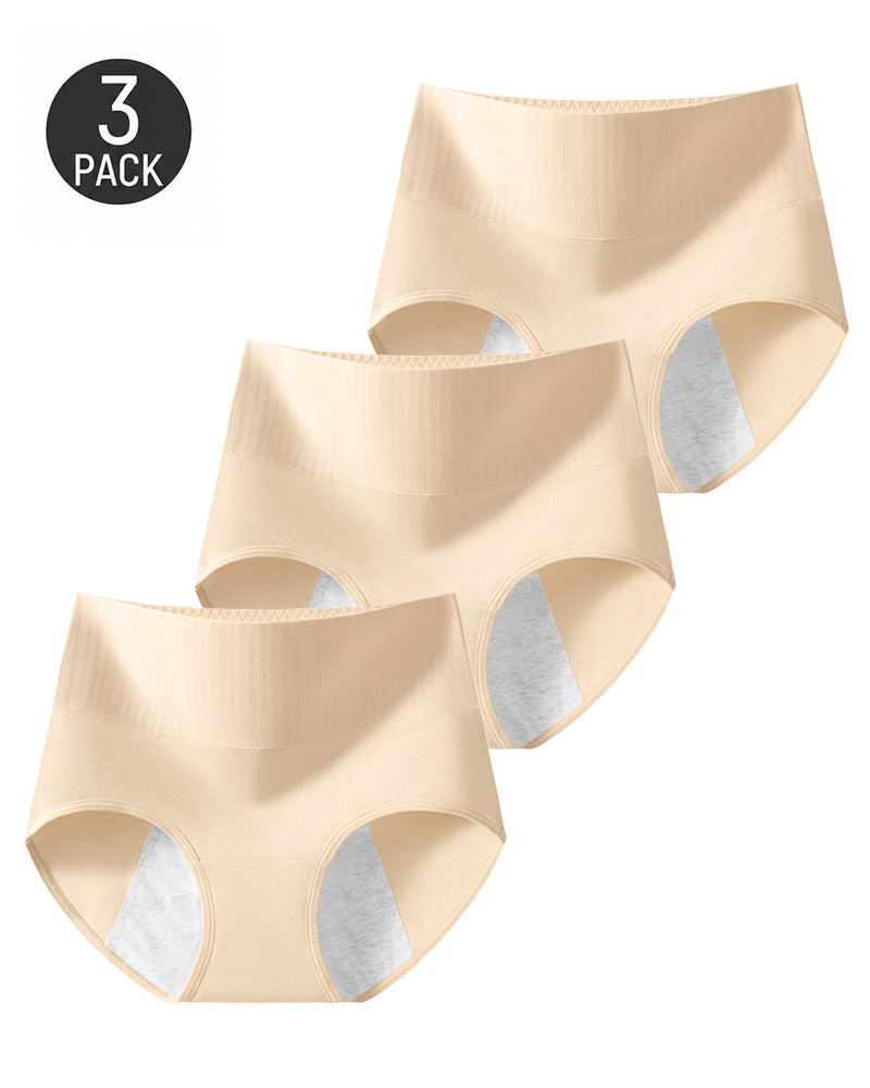 3-Pack High Waist Pure Cotton Comfortable Leak-proof Menstrual Panties