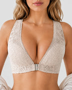 Plus Size Front Closure Seamless Lace Breathable Push-Up Bra