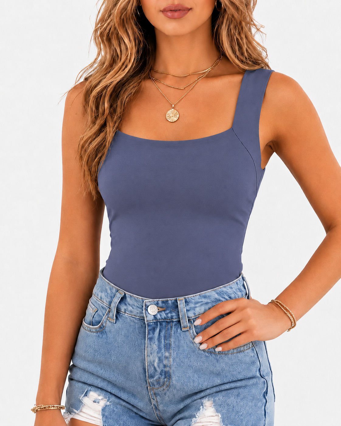 High Strechy Seamless U Neck Built-in Bra Tank Tops