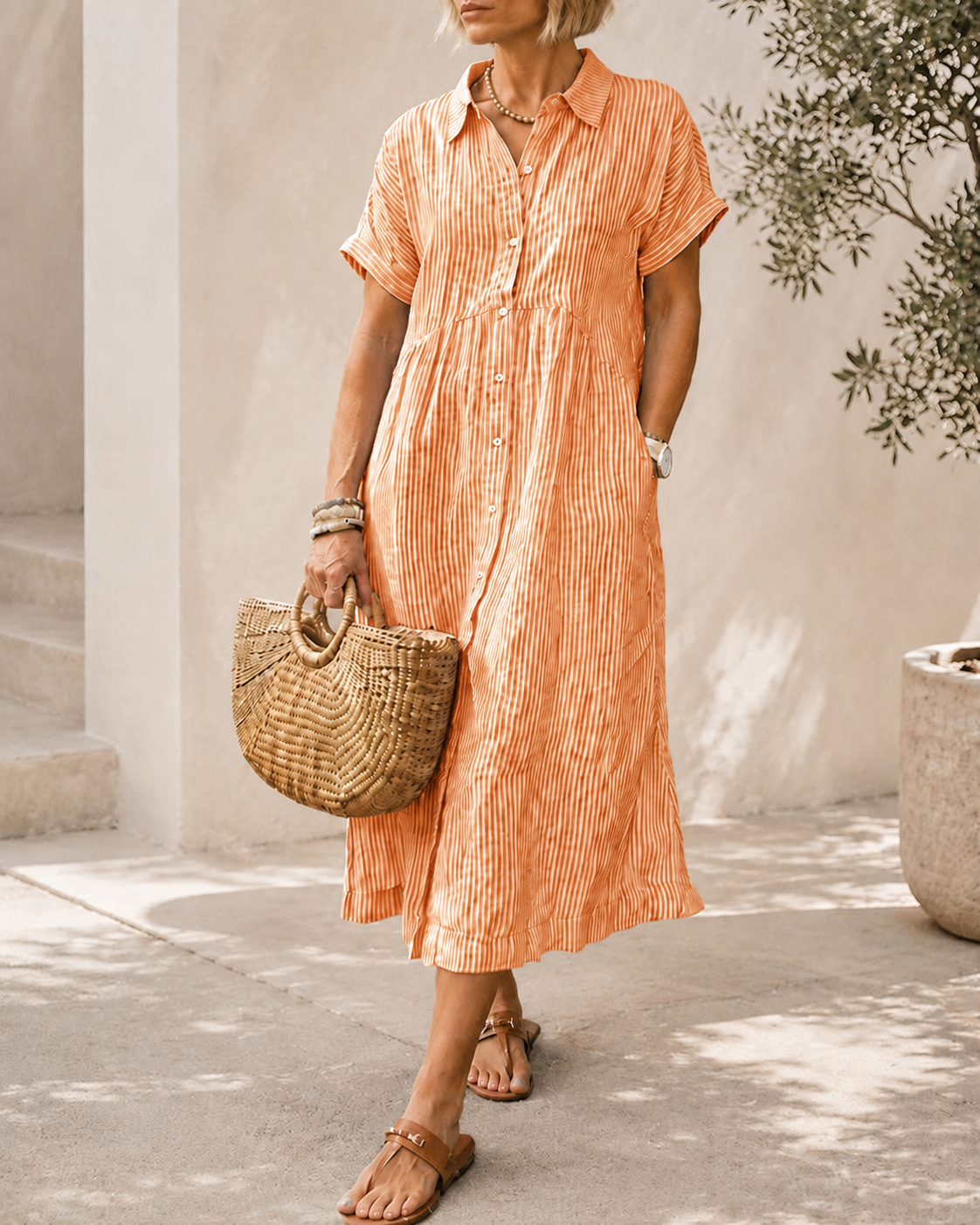 Casual Loose Striped Long Shirt Dress