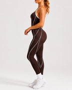 Women's Colorblock U-Neck High Elastic Sleeveless Yoga Fitness Jumpsuit
