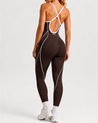 Women's Colorblock U-Neck High Elastic Sleeveless Yoga Fitness Jumpsuit