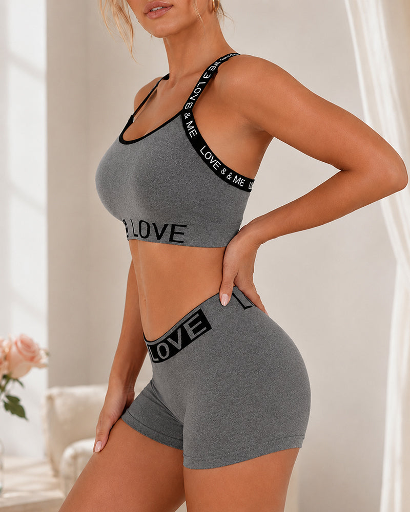 Casual Seamless Comfortable Letter Colorblock Underwear Set