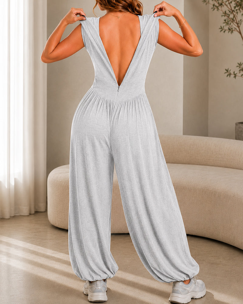Casual Stretch Comfortable Sleeveless Wide-leg Jumpsuit