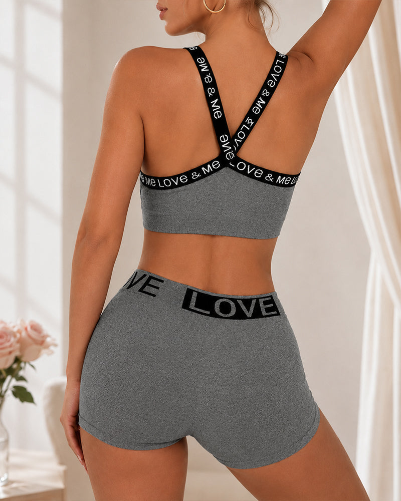 Casual Seamless Comfortable Letter Colorblock Underwear Set