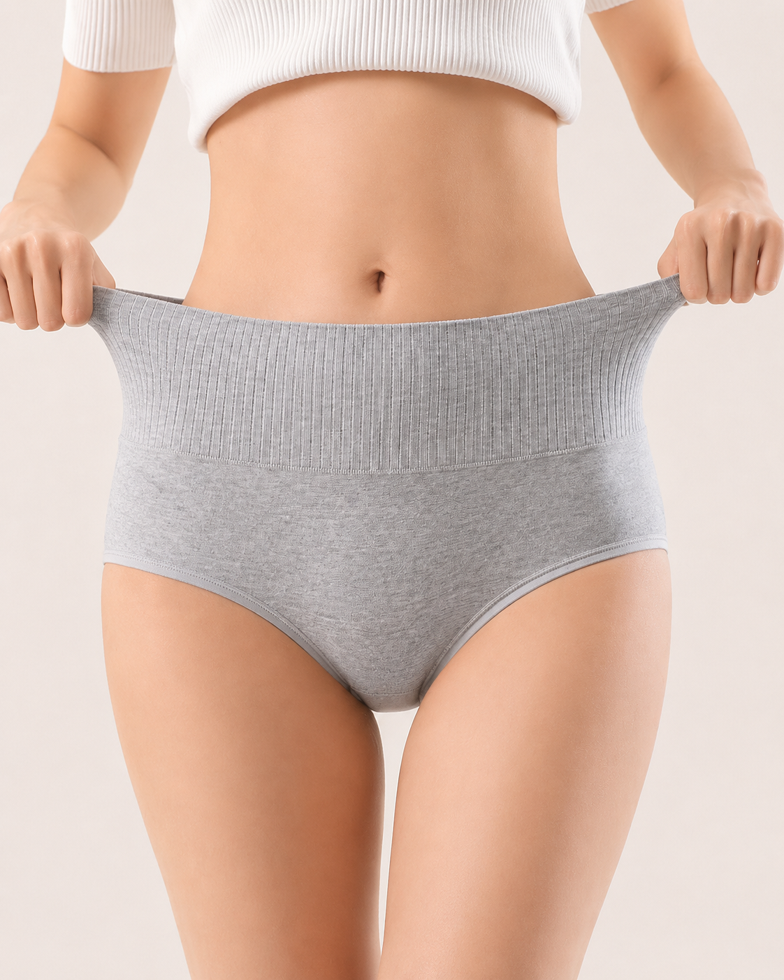 Five-Pack Pure Cotton High Waist Tummy Control Ribbed Briefs