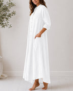 Casual Linen Button-down Long Sleeve Wide-leg Jumpsuit