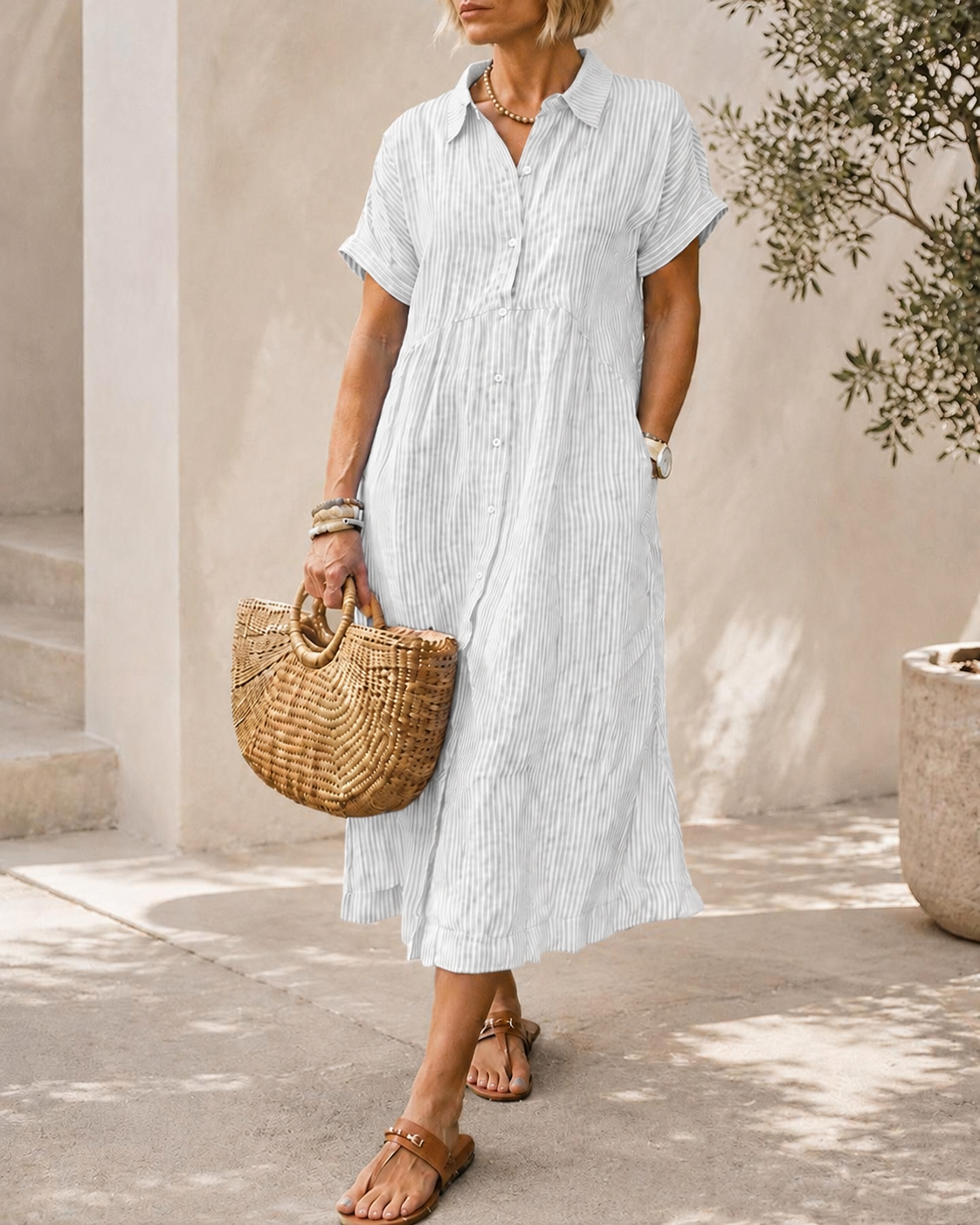 Casual Loose Striped Long Shirt Dress