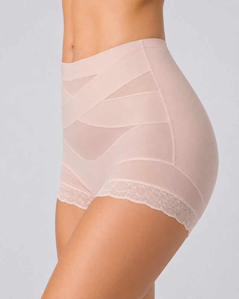 2-Pack High Waist Tummy Control Seamless Cross-over Sheer Mesh Boxer Briefs