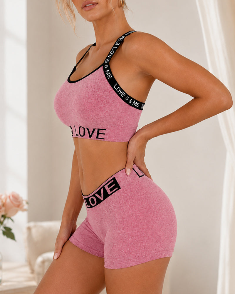 Casual Seamless Comfortable Letter Colorblock Underwear Set