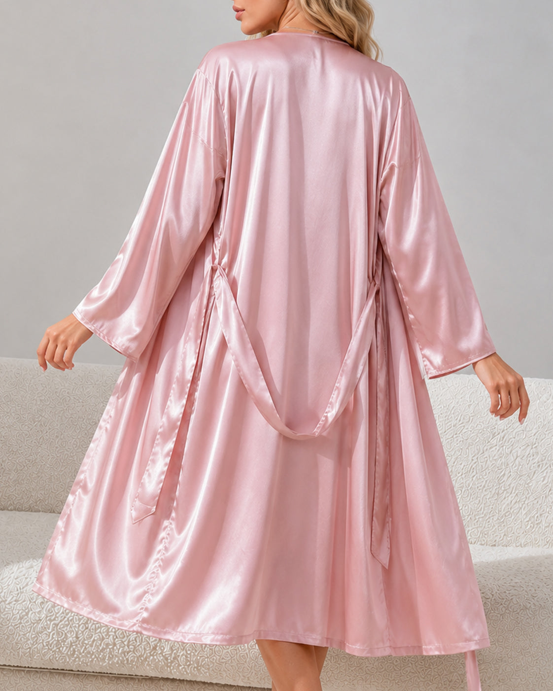 Women's Satin Slip Nightgowns and Long Belted Robe Set