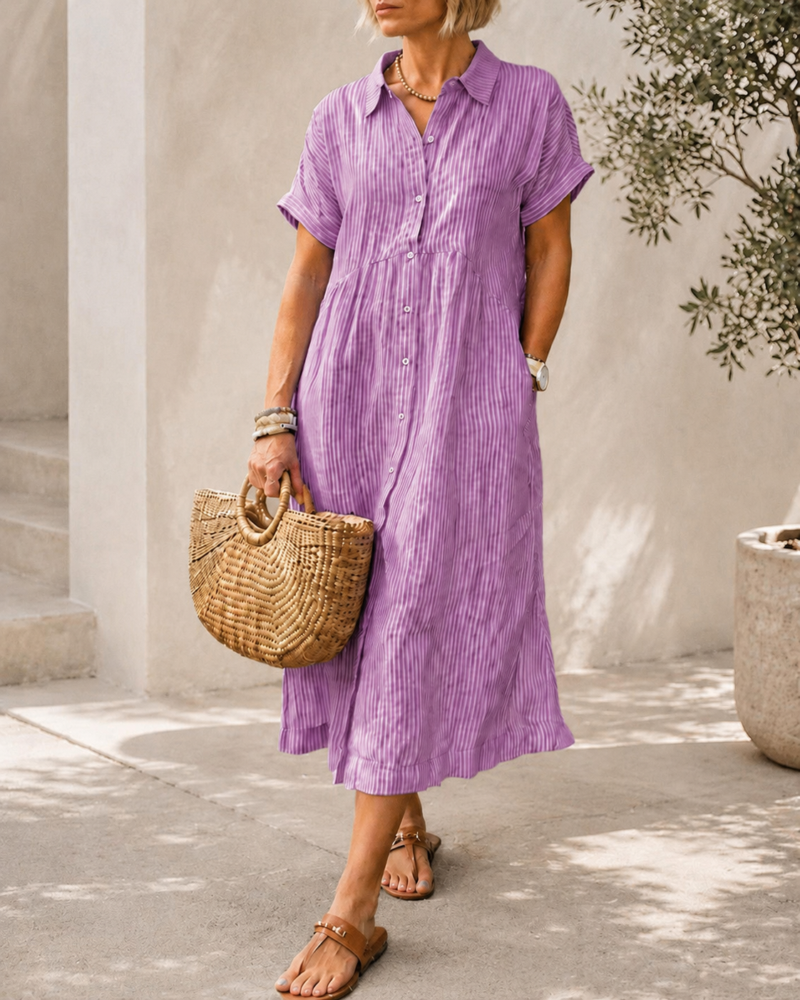 Casual Loose Striped Long Shirt Dress
