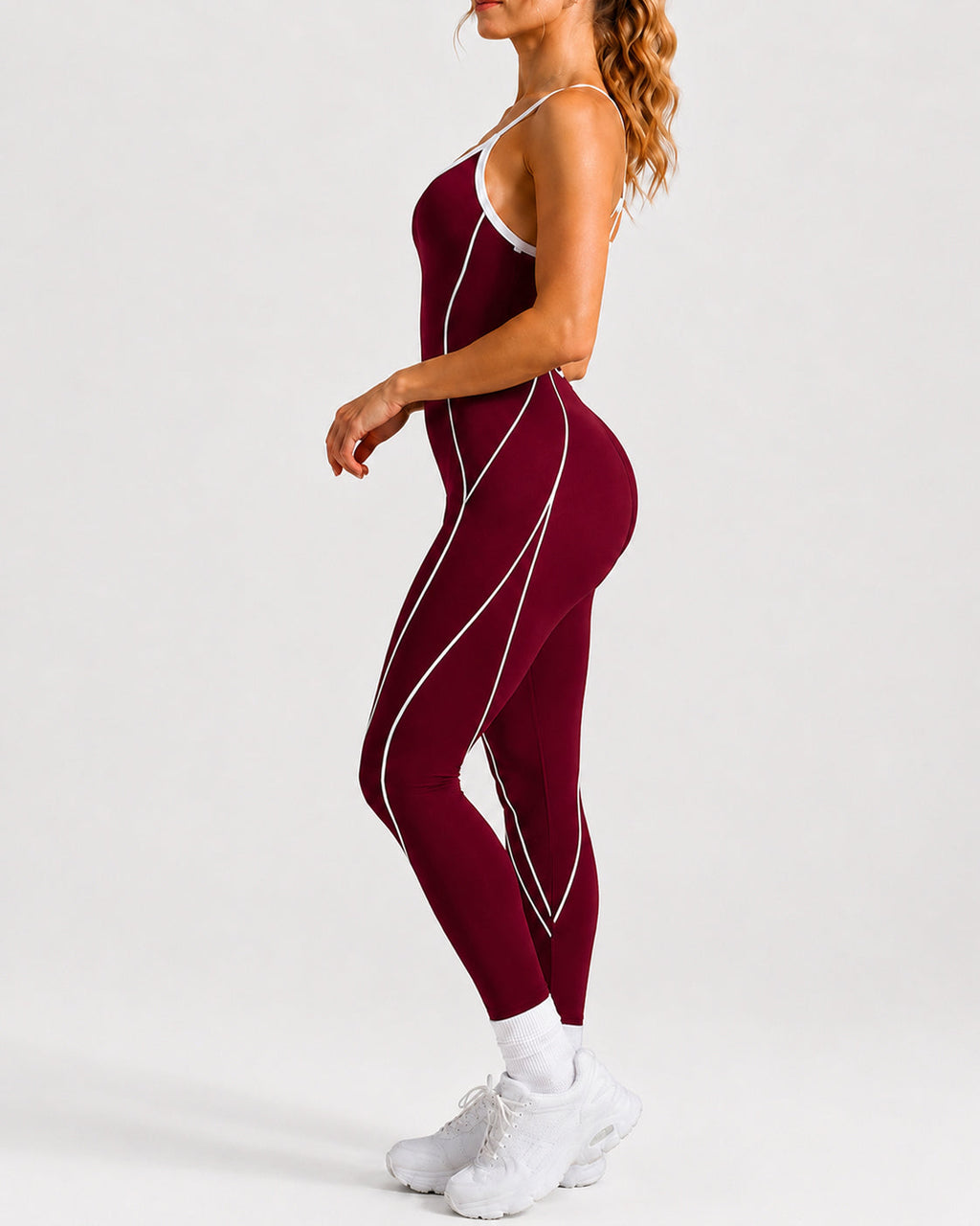 Women's Colorblock U-Neck High Elastic Sleeveless Yoga Fitness Jumpsuit