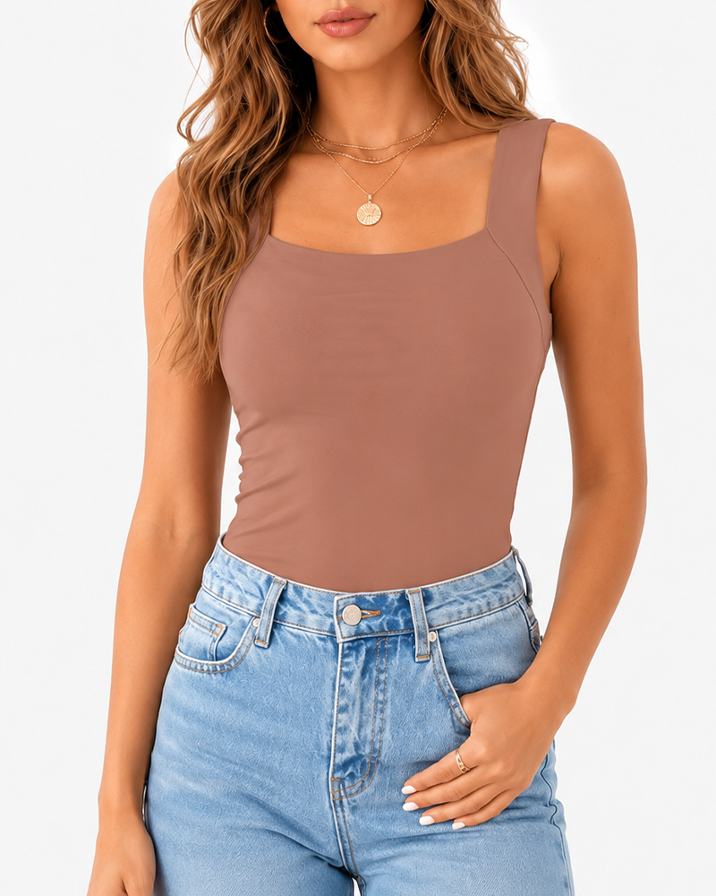 High Strechy Seamless U Neck Built-in Bra Tank Tops