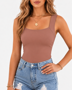 High Strechy Seamless U Neck Built-in Bra Tank Tops