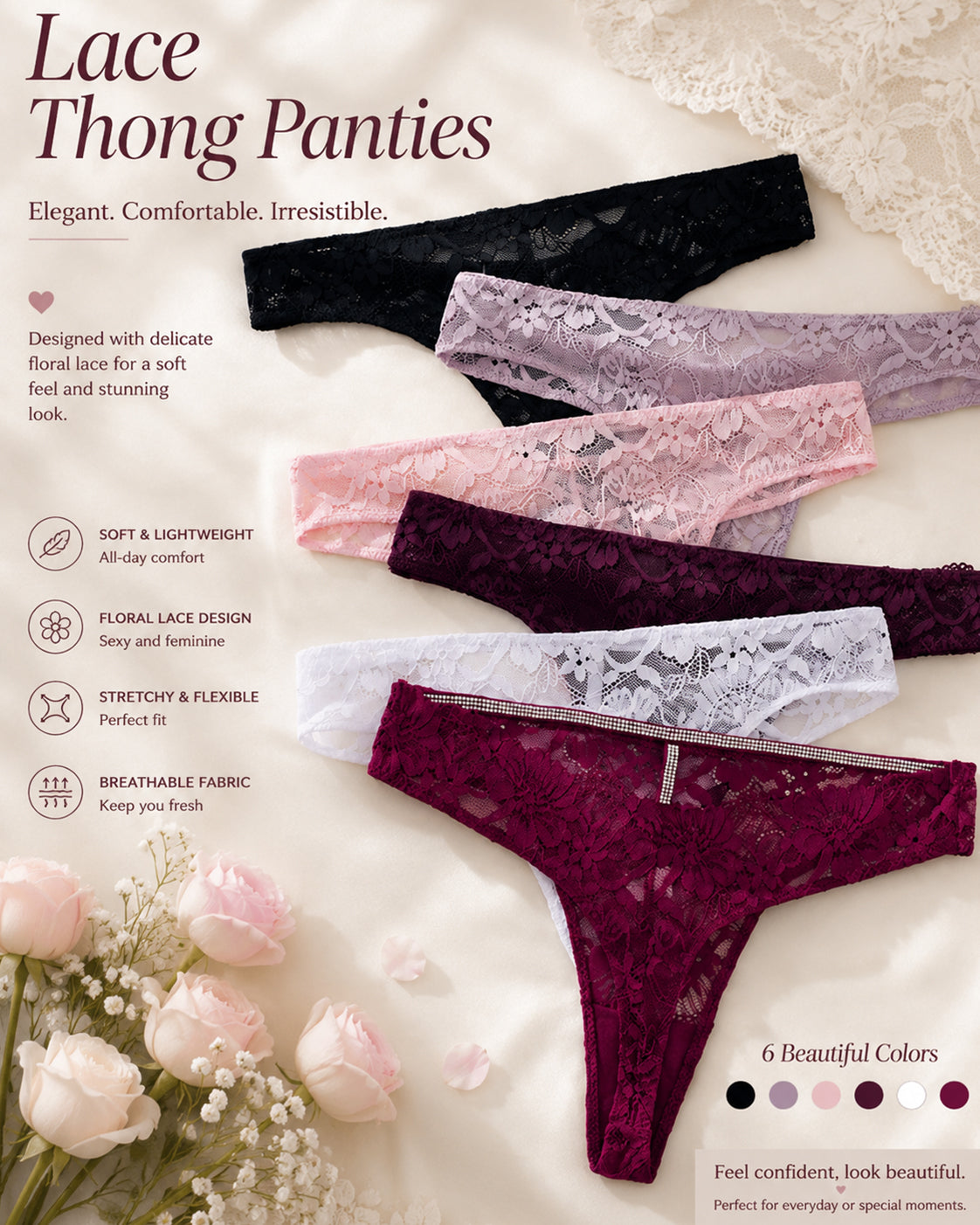 5-Pack Sexy Lace Openwork Seamless Thongs