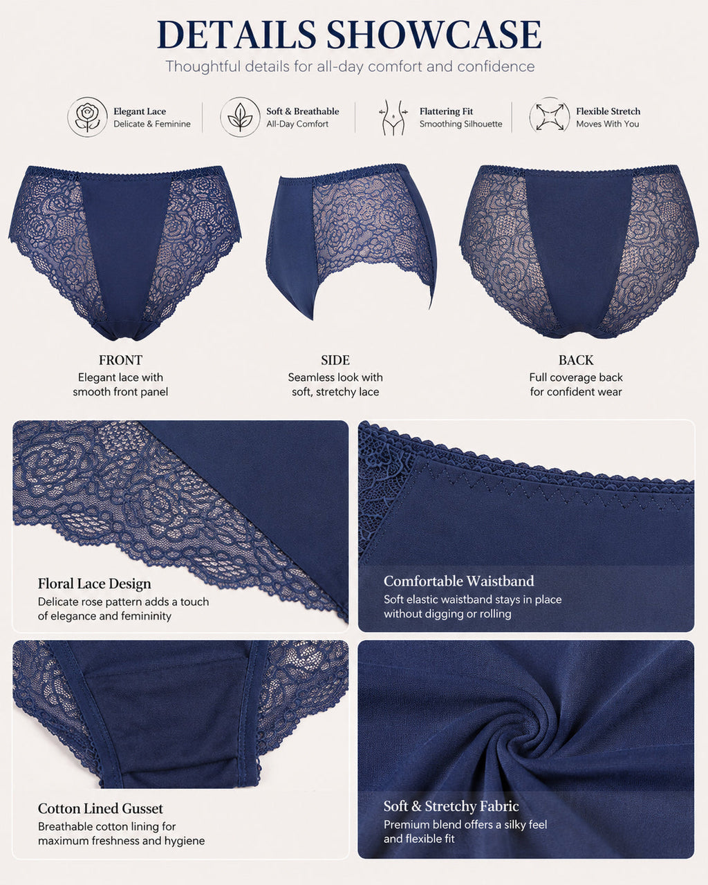 5-Pack Sexy See-through Floral Lace Seamless Panties