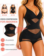 Sexy Deep V Cross Mesh Breathable Tummy-control Bodysuit Shapewear