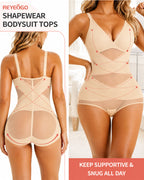 Sexy Deep V Cross Mesh Breathable Tummy-control Bodysuit Shapewear
