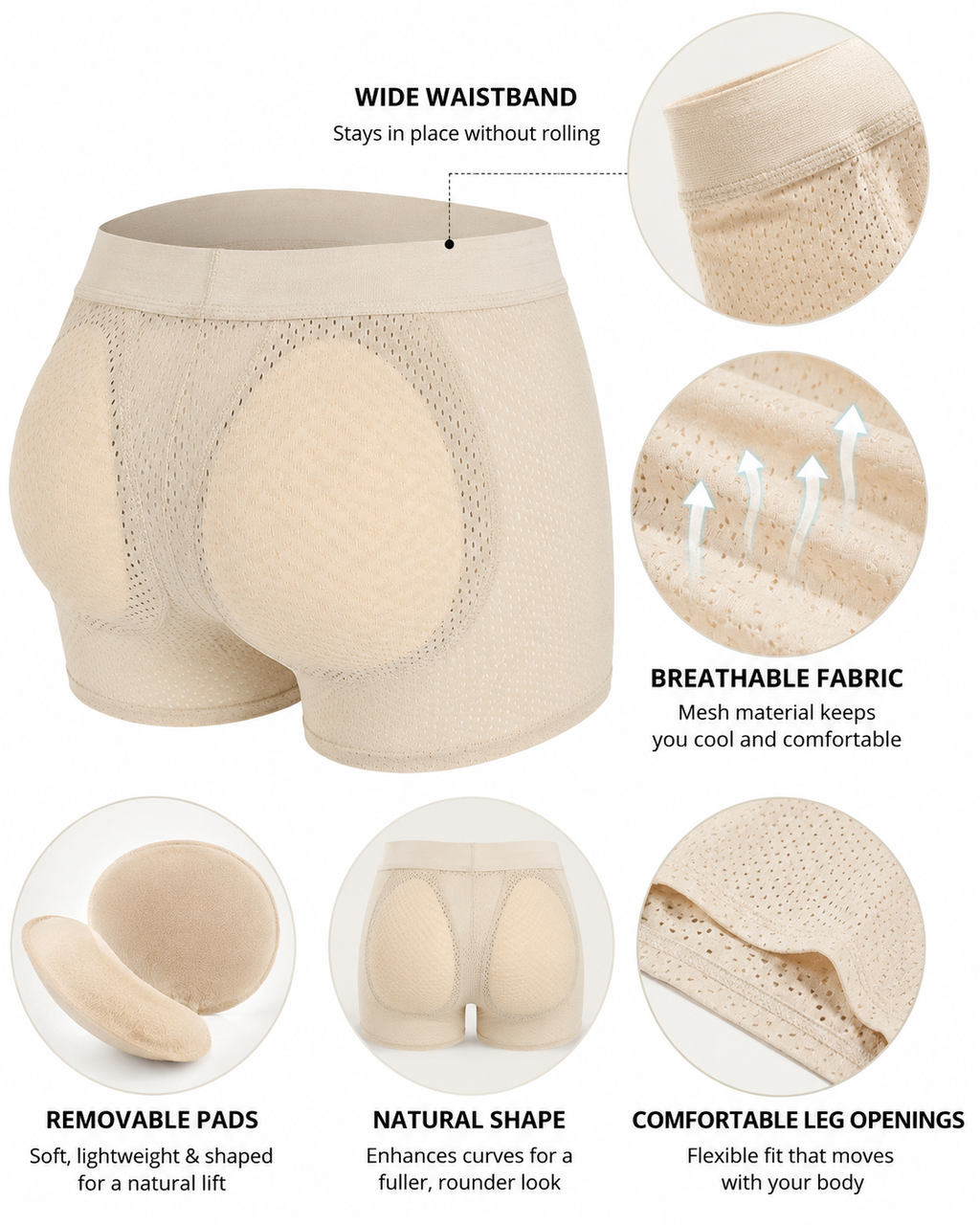 2-Pack Men's Breathable Mesh with Removable Pads for Buttock Shaping Panties