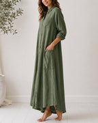 Casual Linen Button-down Long Sleeve Wide-leg Jumpsuit