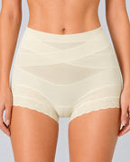 2-Pack High Waist Tummy Control Seamless Cross-over Sheer Mesh Boxer Briefs