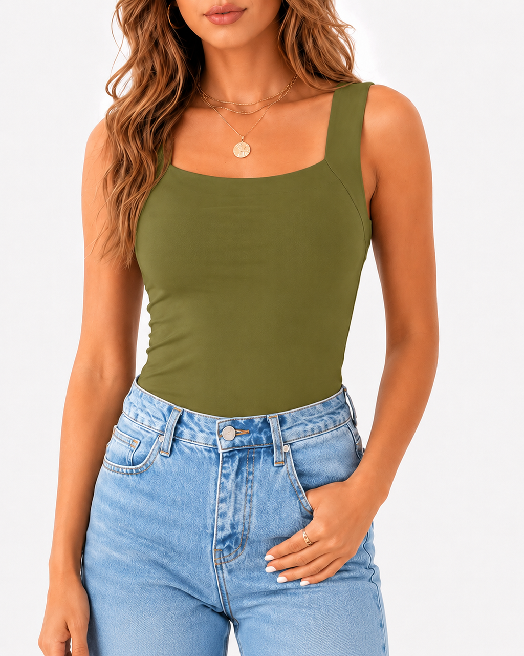 High Strechy Seamless U Neck Built-in Bra Tank Tops