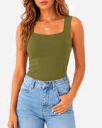 High Strechy Seamless U Neck Built-in Bra Tank Tops