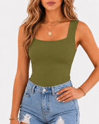 High Strechy Seamless U Neck Built-in Bra Tank Tops