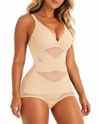 Sexy Deep V Cross Mesh Breathable Tummy-control Bodysuit Shapewear