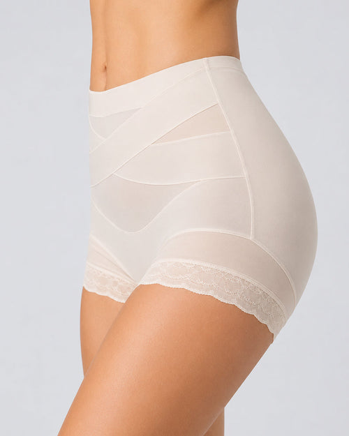 2-Pack High Waist Tummy Control Seamless Cross-over Sheer Mesh Boxer Briefs