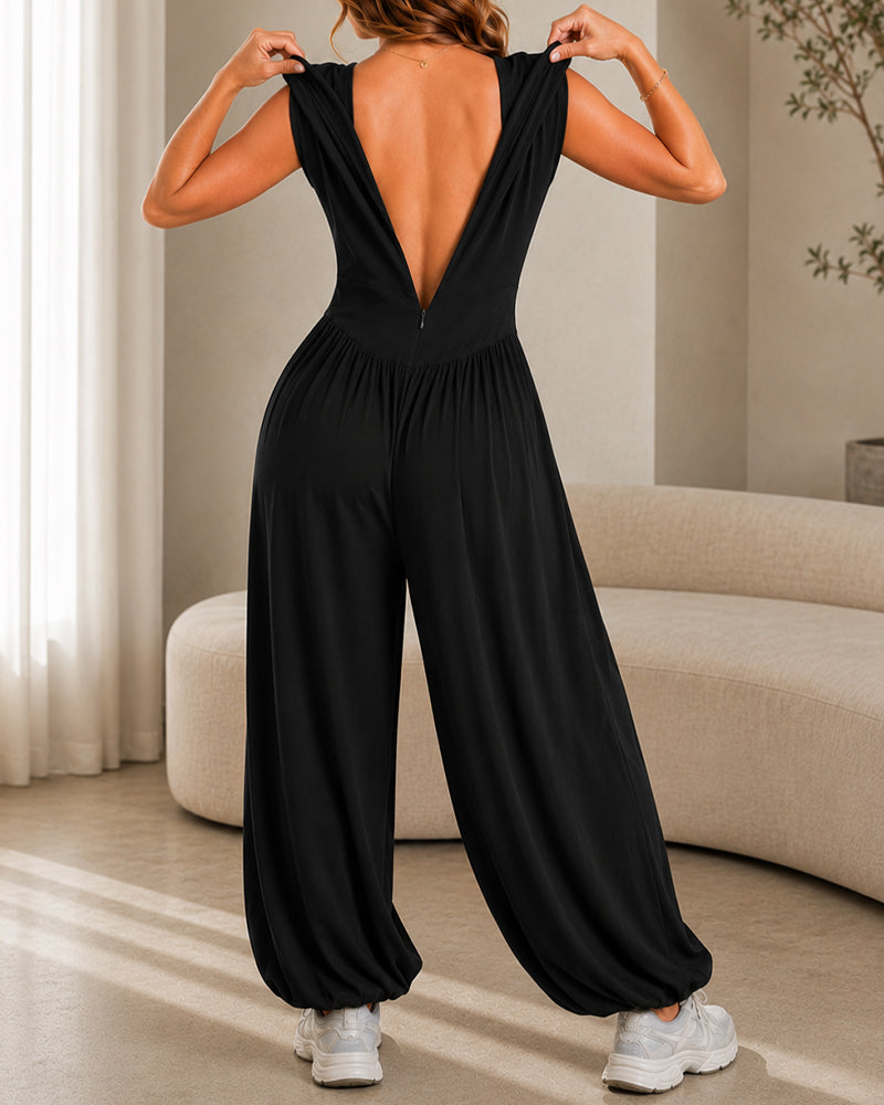 Casual Stretch Comfortable Sleeveless Wide-leg Jumpsuit