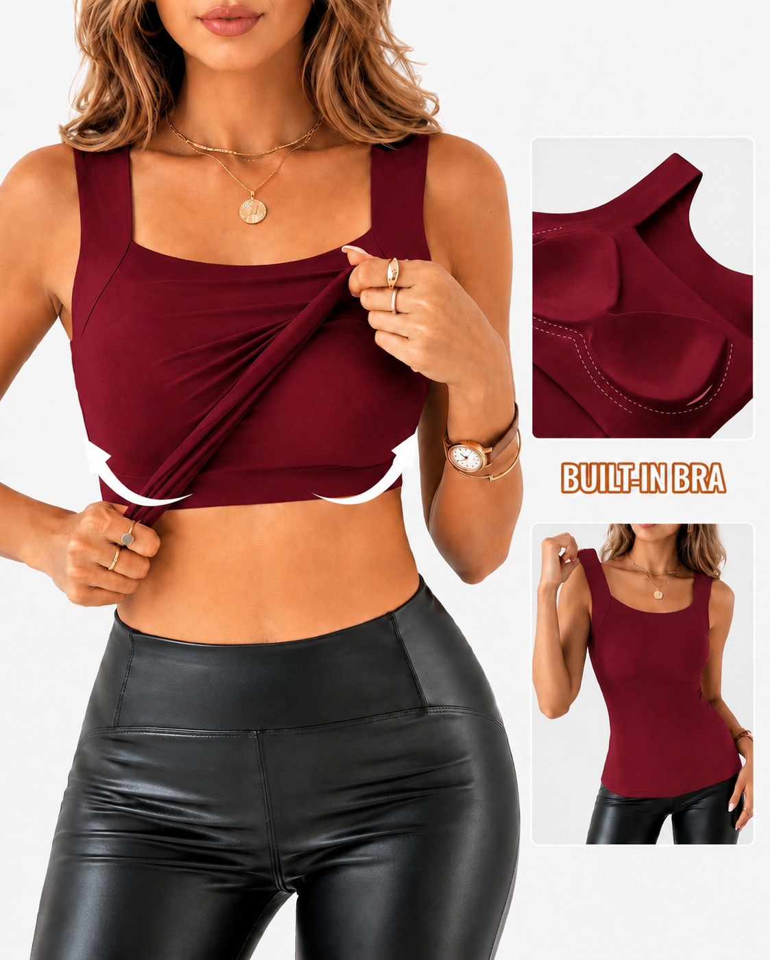 High Strechy Seamless U Neck Built-in Bra Tank Tops