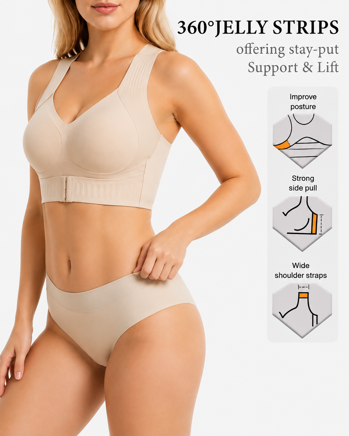 Front Closure Cross Back Wireless Posture Seamless Support Bra