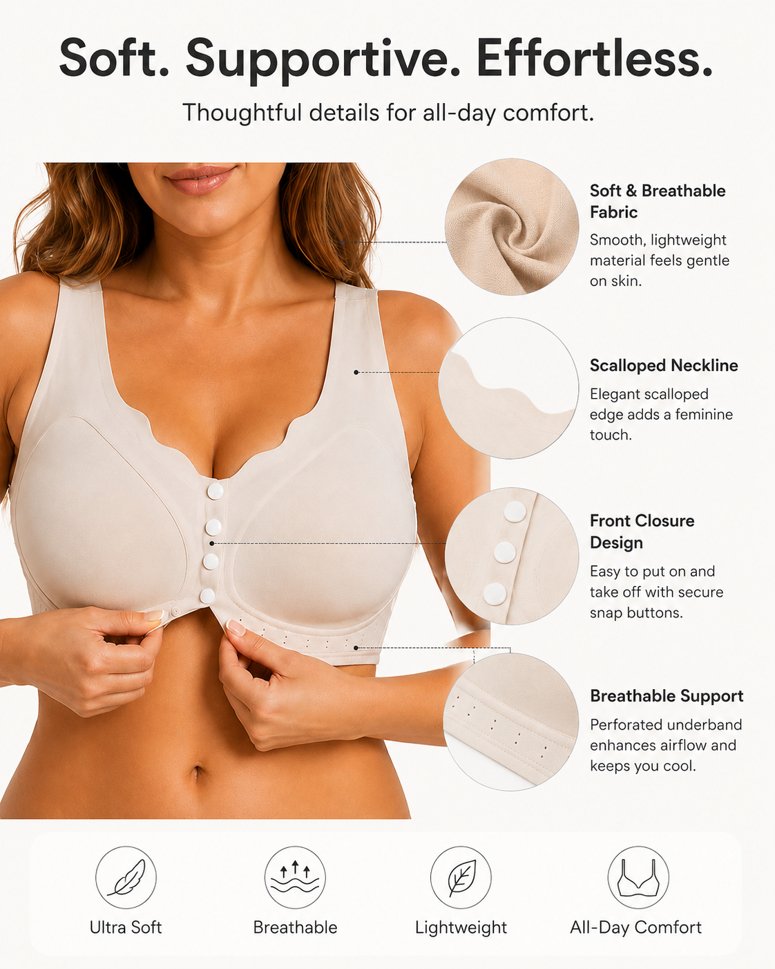 Plus Size Seamless Wire-Free Front Closure Comfort Jelly Bra