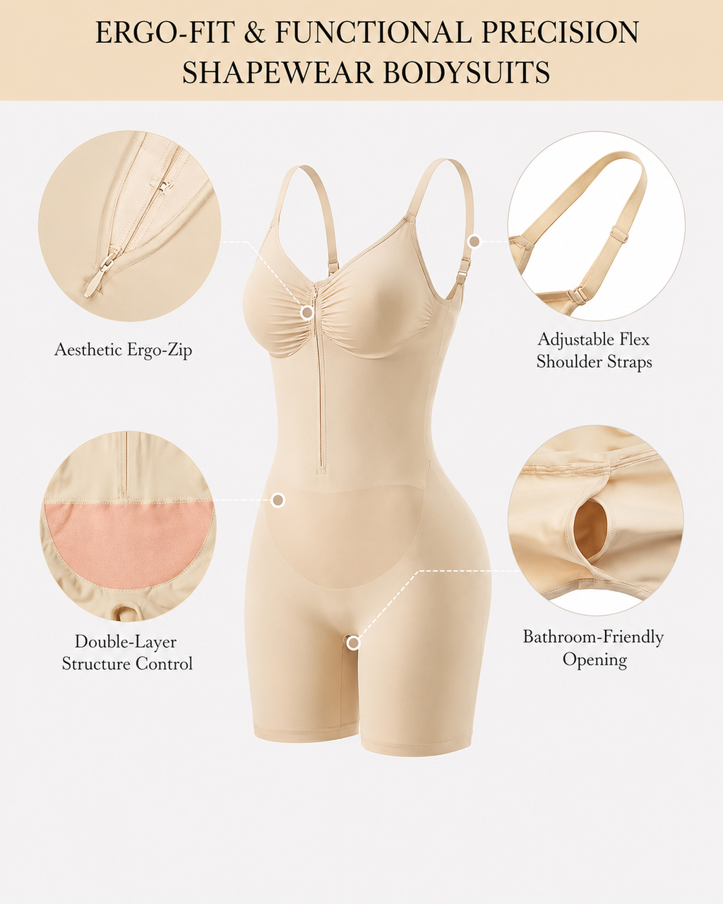 Women's Seamless Double-Layer Tummy Control Zipper Bodysuit Shapewear