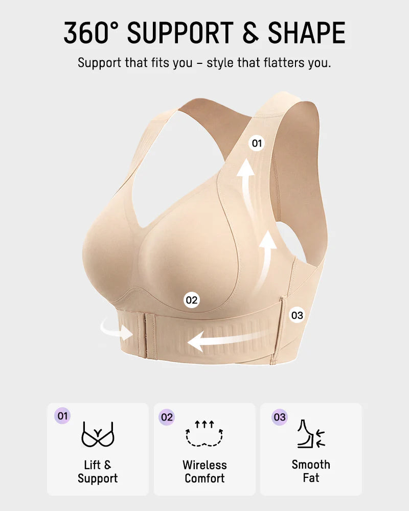 Front Closure Cross Back Wireless Posture Seamless Support Bra