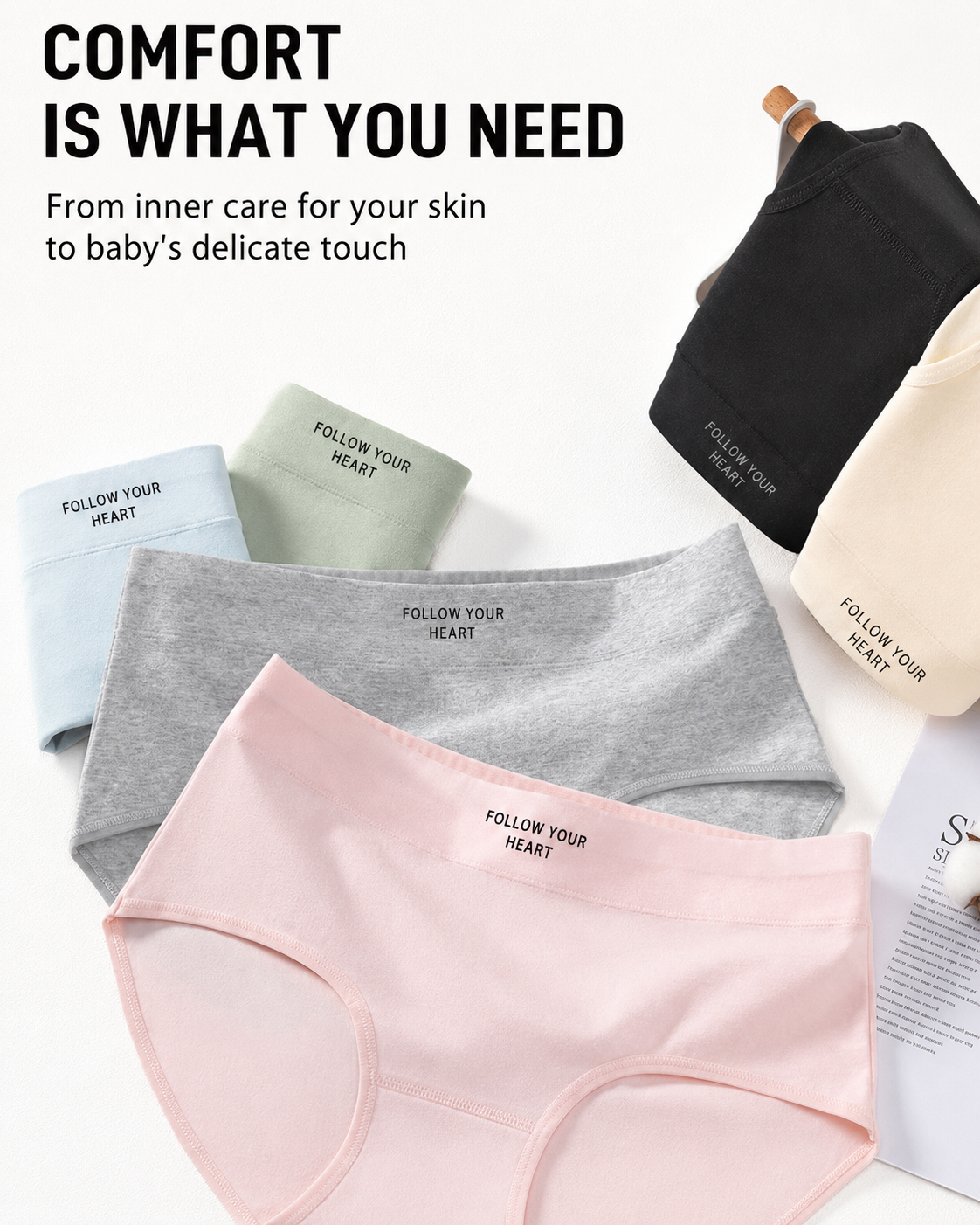 Plus Size 5-Pack Pure Cotton Antibacterial Mid-Waist Panties