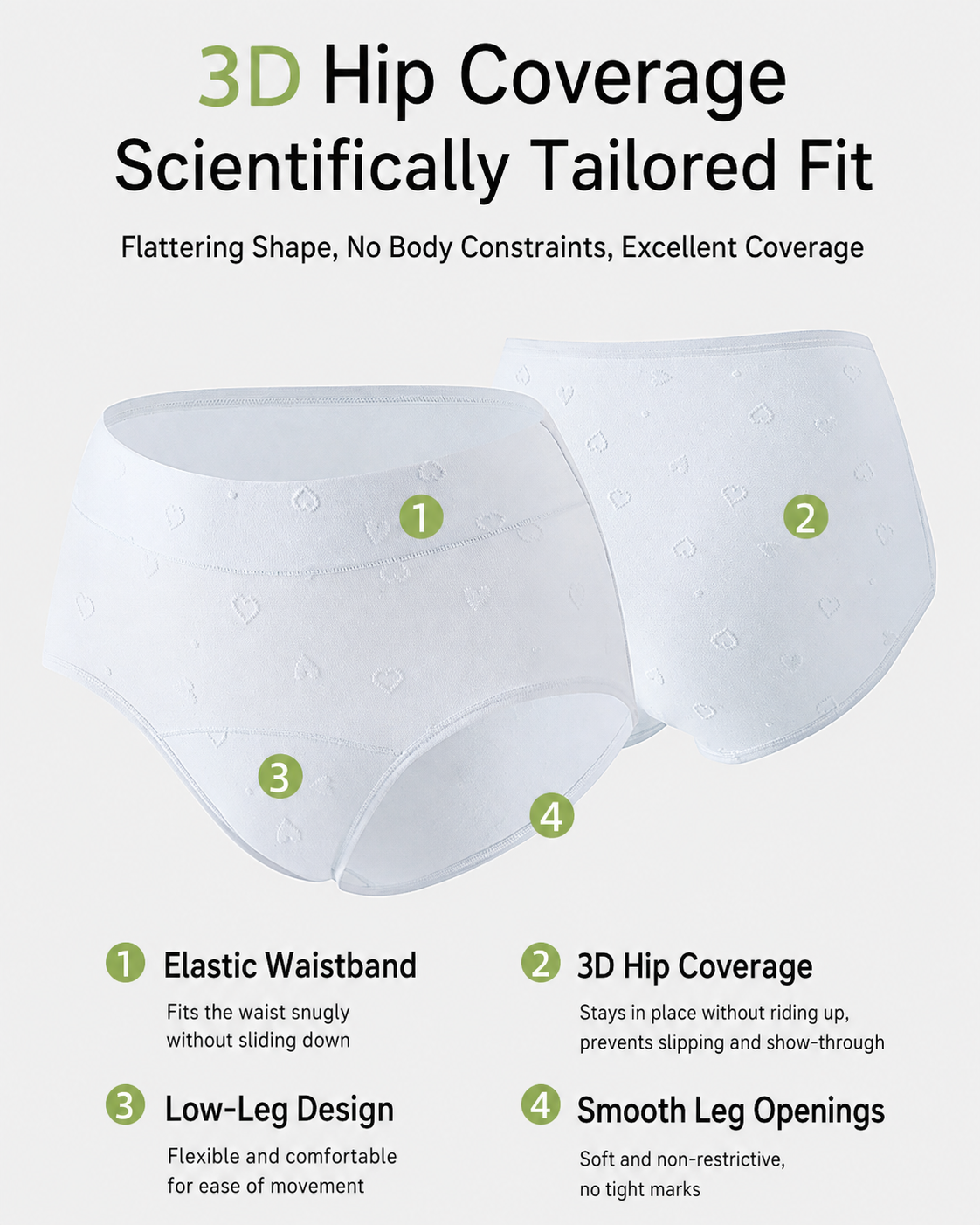 5-Pack Seamless Cotton Tummy Control Heart Jacquard Antibacterial Briefs