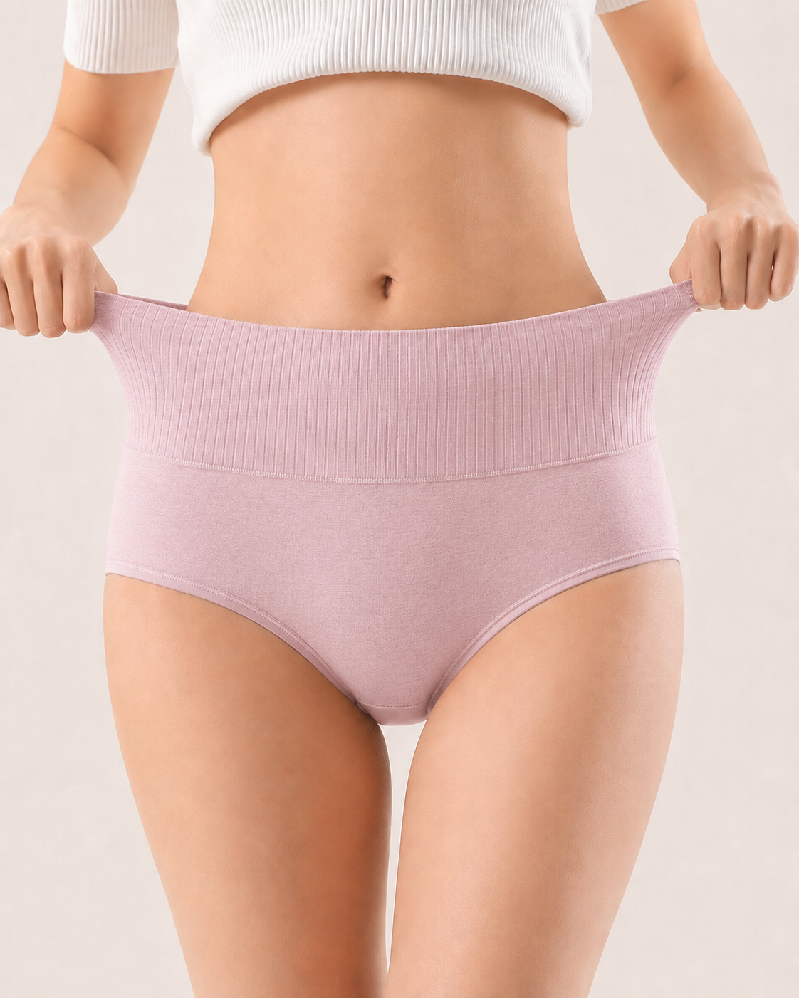 Five-Pack Pure Cotton High Waist Tummy Control Ribbed Briefs