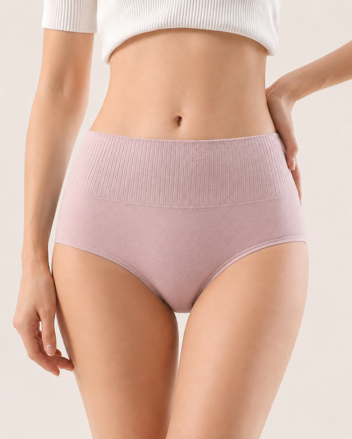Five-Pack Pure Cotton High Waist Tummy Control Ribbed Briefs