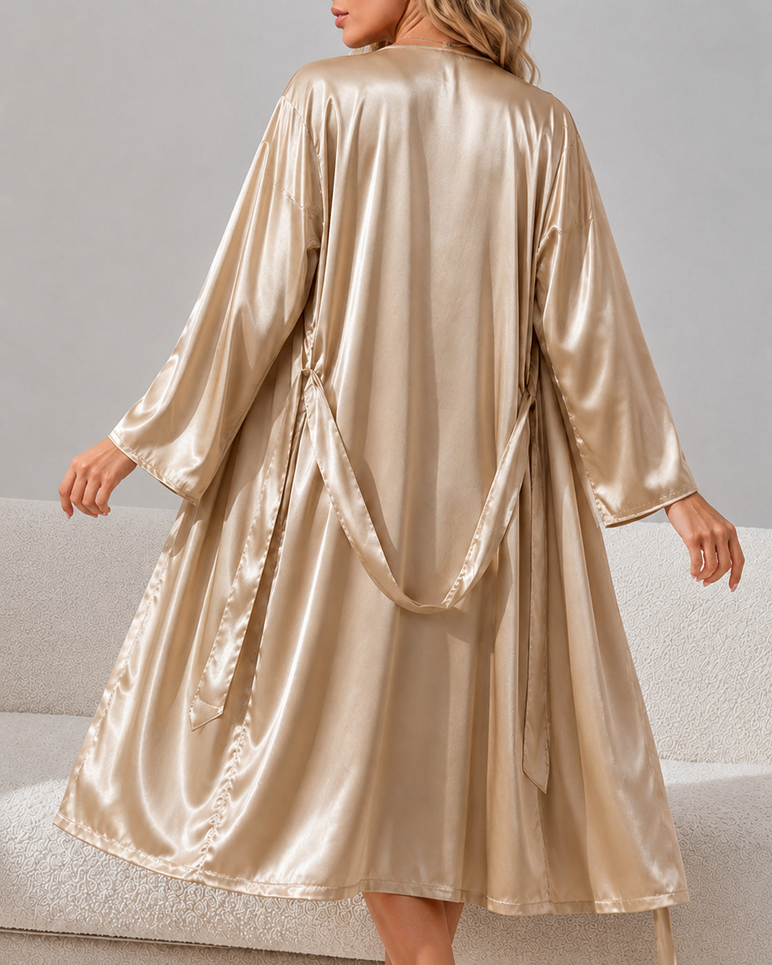 Women's Satin Slip Nightgowns and Long Belted Robe Set