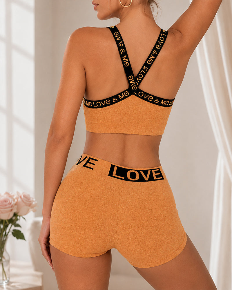 Casual Seamless Comfortable Letter Colorblock Underwear Set