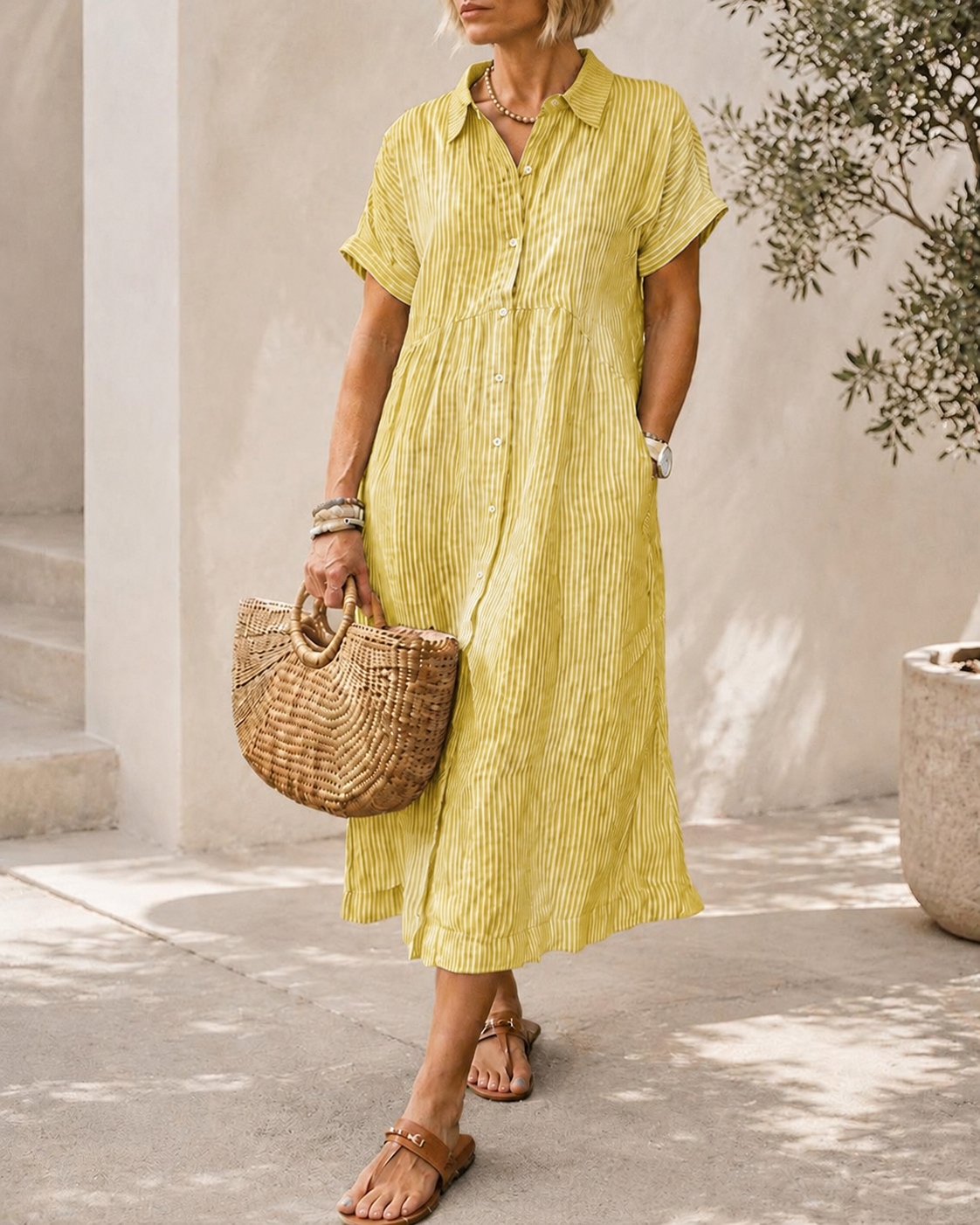 Casual Loose Striped Long Shirt Dress